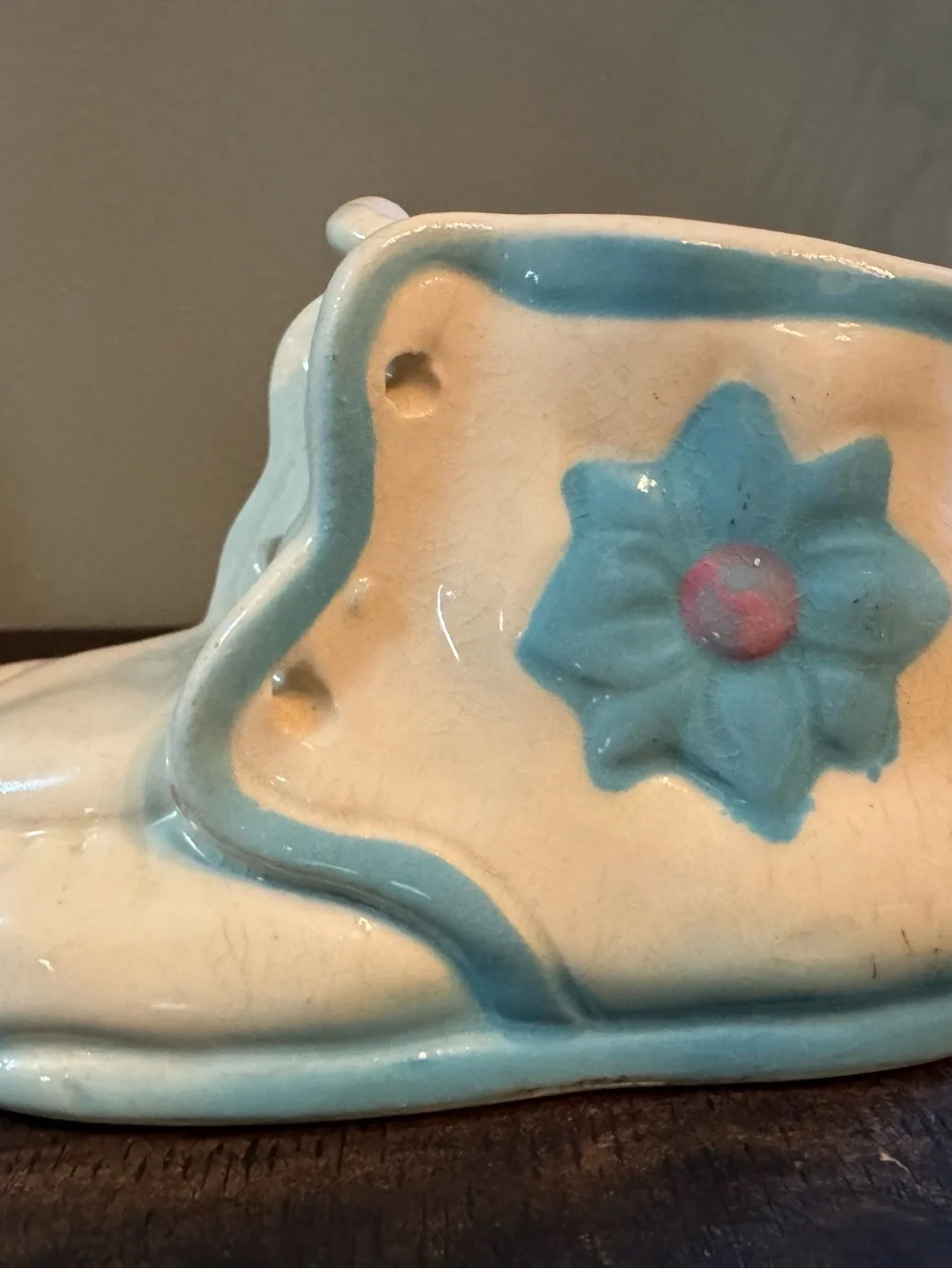Vintage blue baby shoe ceramic boot